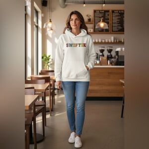 Lola + The Boys Swiftie Rhinestone Hoodie Girls Large Cream